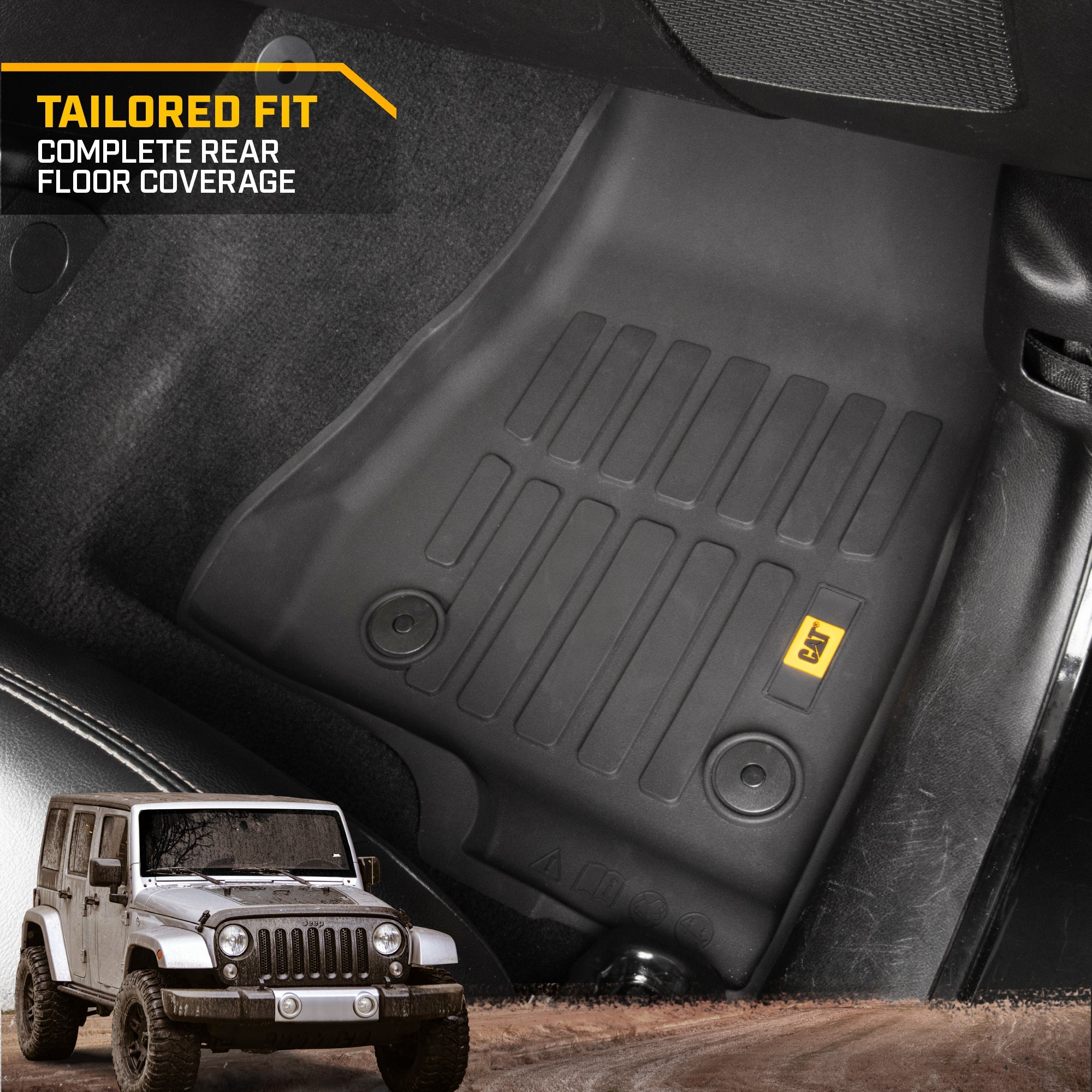 CAT 3-Piece JustFit™ 3D Front Liner Mats and Rear Liner Mats for Jeep Wrangler 4XE (2021 - 2026) - Heavy Duty, All Weather, Custom Fit