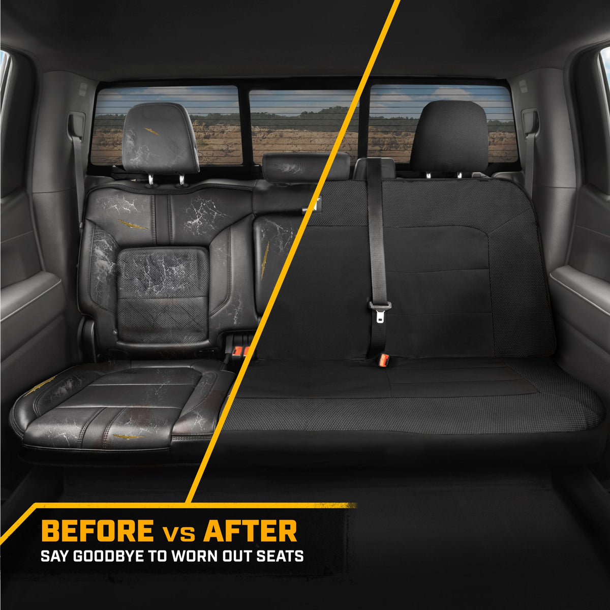 Cat Flexfit Black Rear Seat Cover for Car - Durable Canvas & Mesh Design 60/40 Split Bench Protector for Cars, Trucks & SUVs - Back Seat Cover for Rear Bench - Interior Car Accessory
