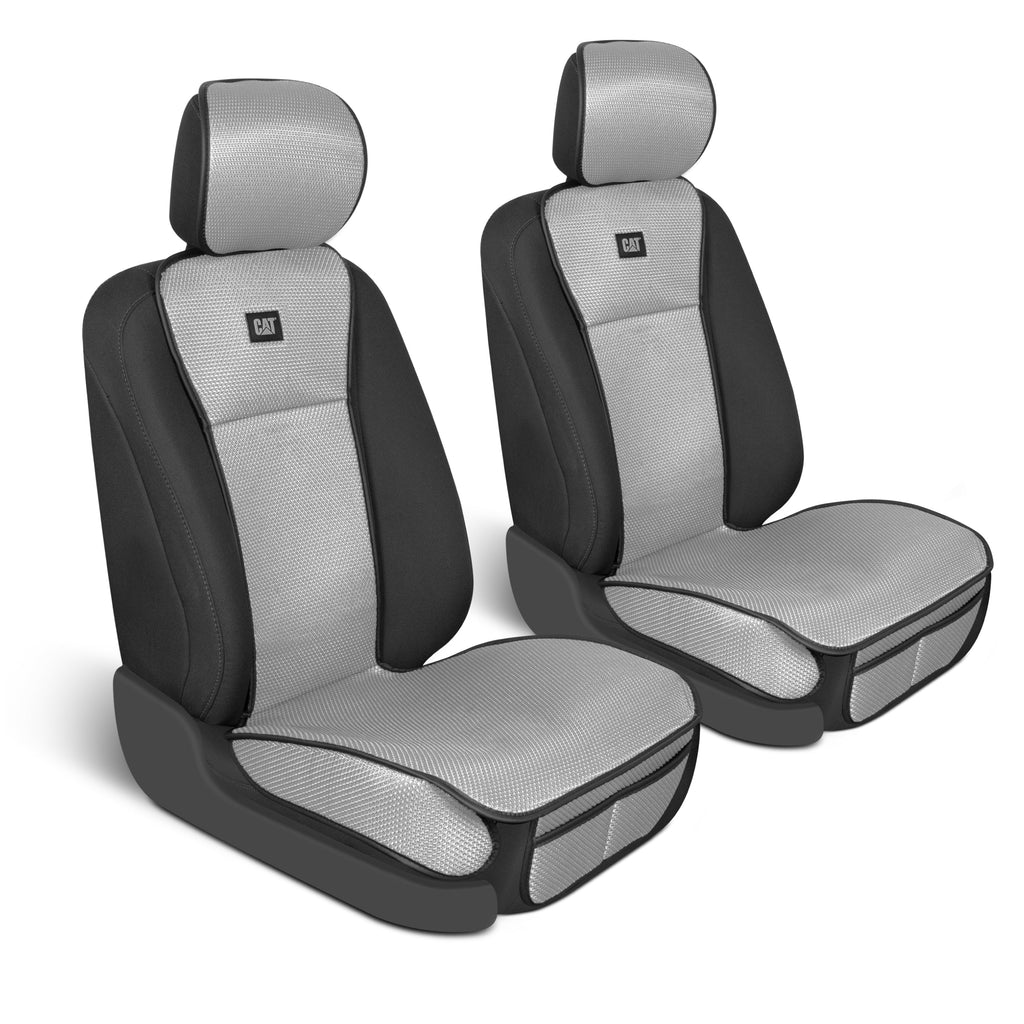 Caterpillar AeroMesh Gray Seat Covers for Trucks, Car, & SUV - (2) Front Truck Seat Cover Protector - Breathable Mesh Universal Fit Car Seat Covers - Automotive Seat Covers Top of Seat Protection