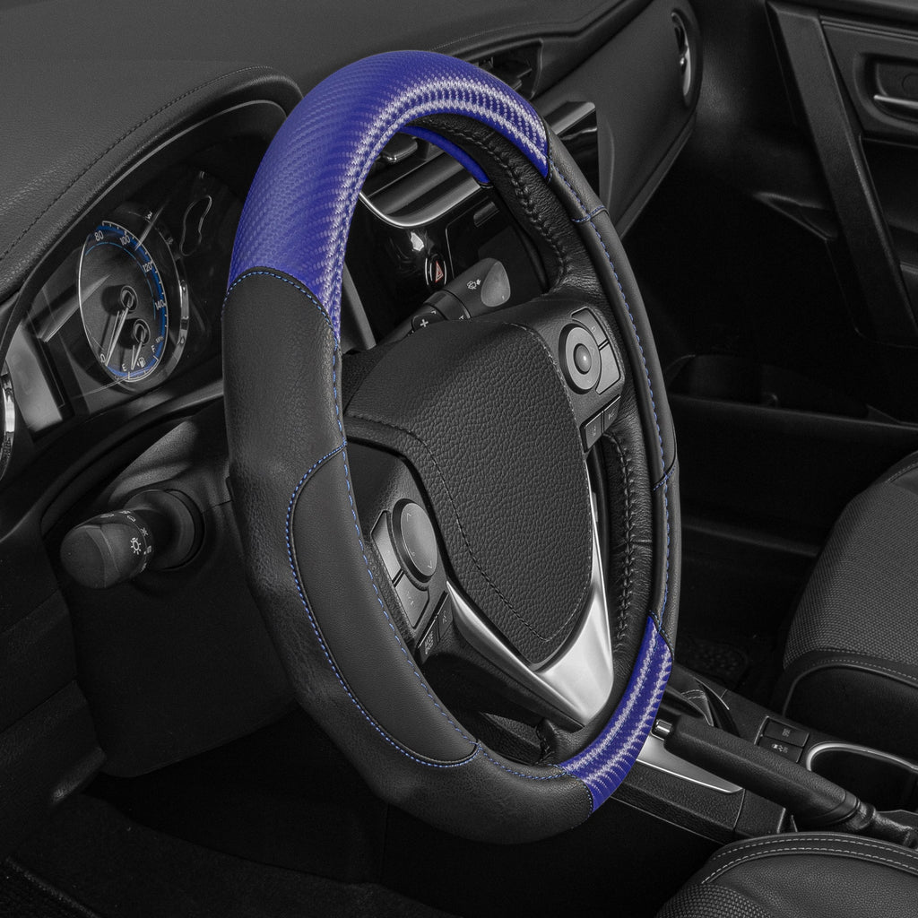 MotorTrend GripDrive Carbon Fiber Weave Ergonomic Grip Steering Wheel Cover (Fits 14.5" - 15.5")