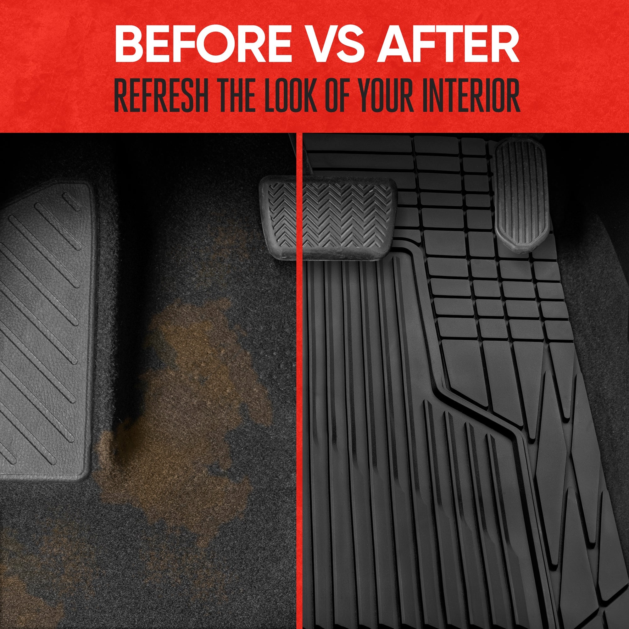 MotorTrend 3-Piece Raised Ridge Multi-Channel Front Floor Mats and Rear Floor Mat - Heavy Duty, All Weather, Trim to Fit