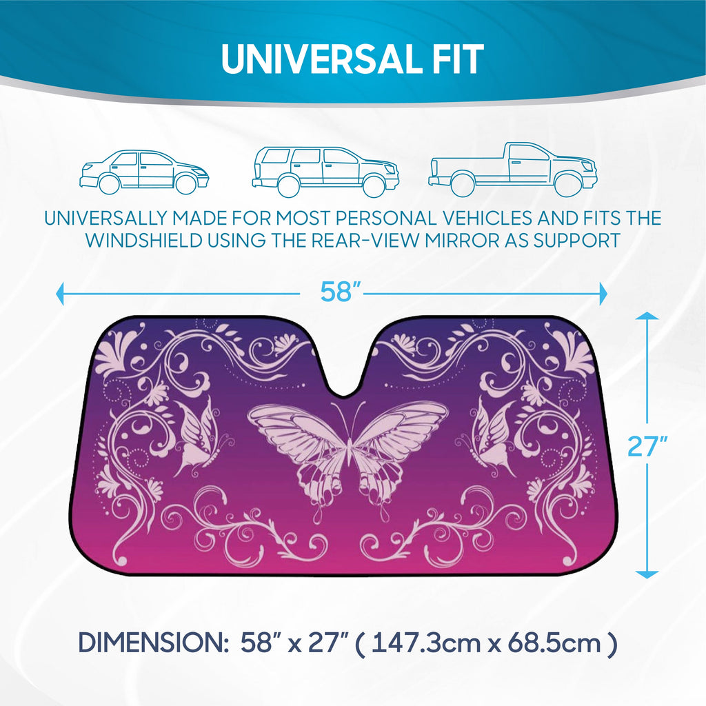 BDK Pink/Purple Butterfly Front Windshield Sunshade (58" x 27")