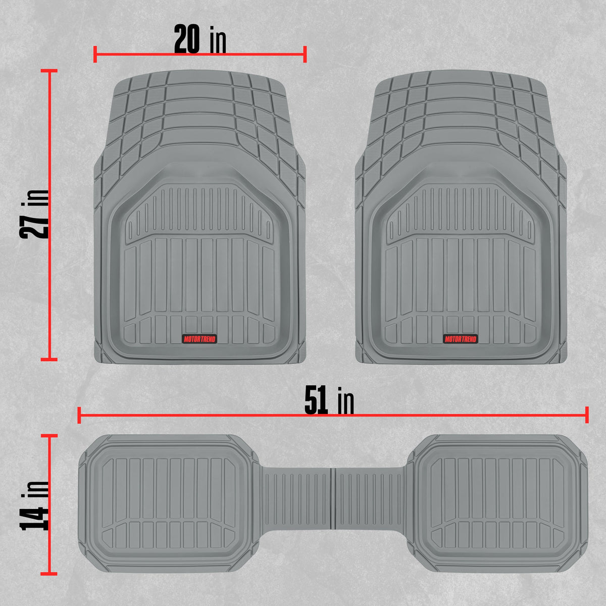 MotorTrend 3-Piece FlexTough Defender Front Floor Mats and Rear Floor Mat - Heavy Duty, All Weather, Trim to Fit