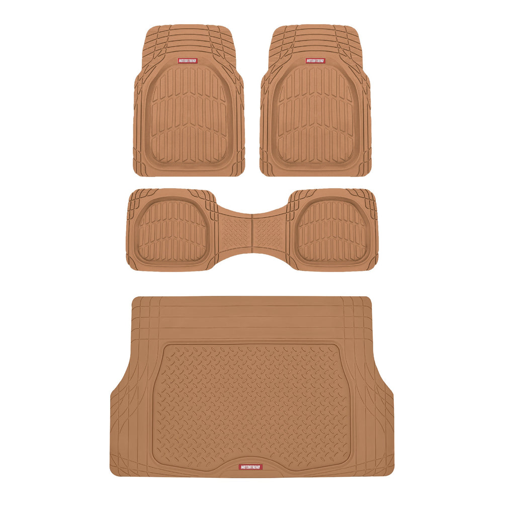 MotorTrend 4-Piece FlexTough Deep Dish Front Floor Mats, Rear Floor Mat, and Trunk/Cargo Mat - Heavy Duty, All Weather, Trim to Fit