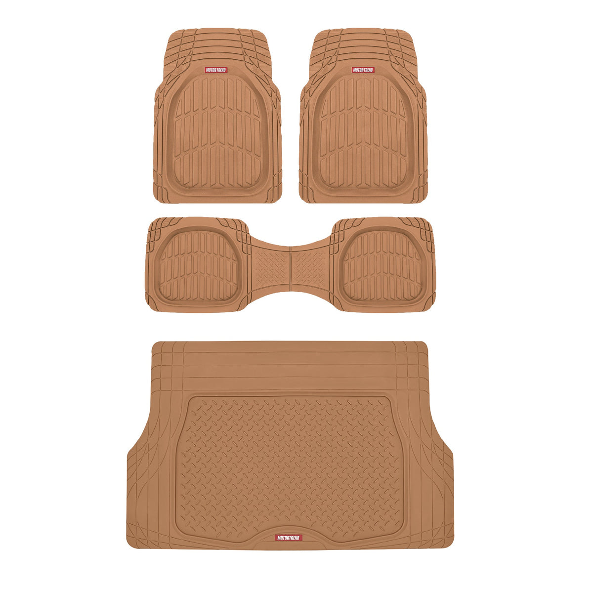 MotorTrend 4-Piece FlexTough Deep Dish Front Floor Mats, Rear Floor Mat, and Trunk/Cargo Mat - Heavy Duty, All Weather, Trim to Fit