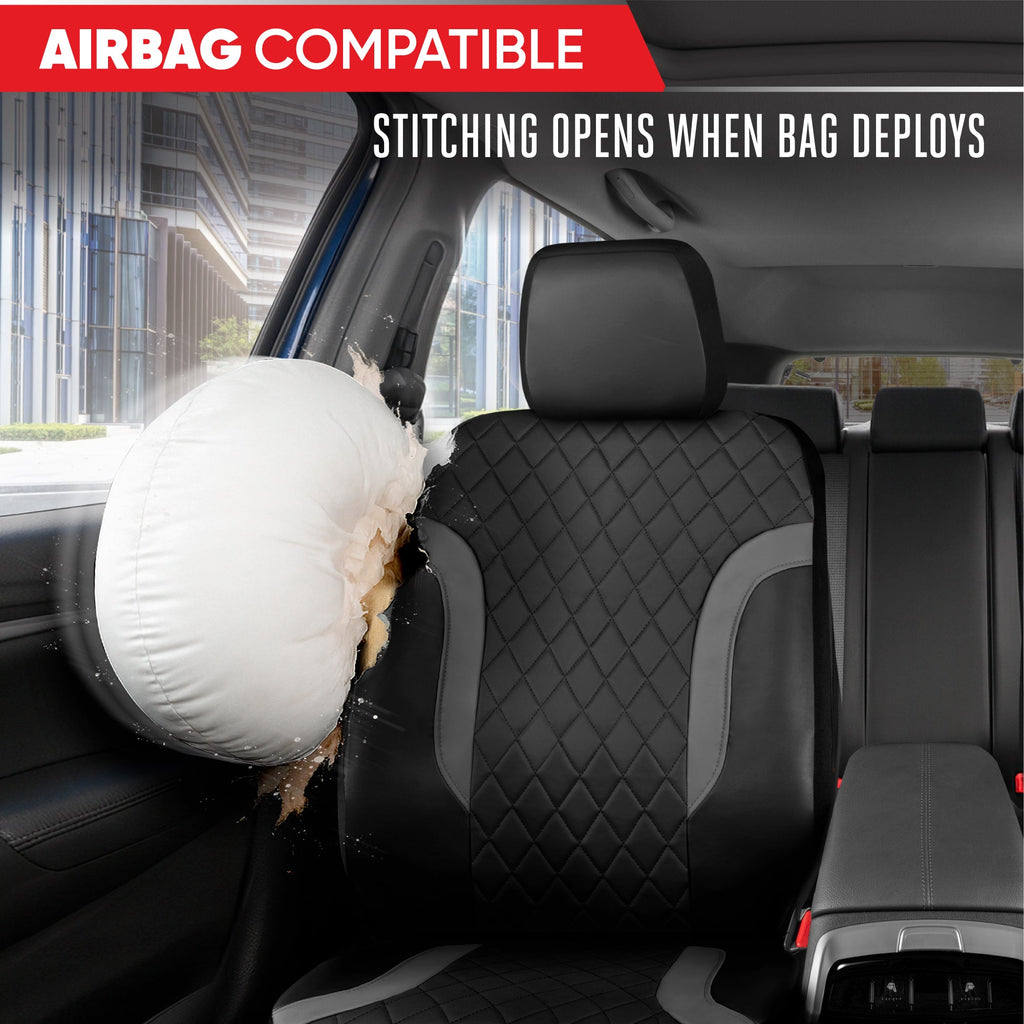 Motor Trend Faux Leather Seat Covers For Trucks, Cars, & SUV - Front Black & Gray Car Seat Cover Set - Universal Fit For Most Automotives - Forros Para Asientos De Carro - CarSeat Covers Accessories
