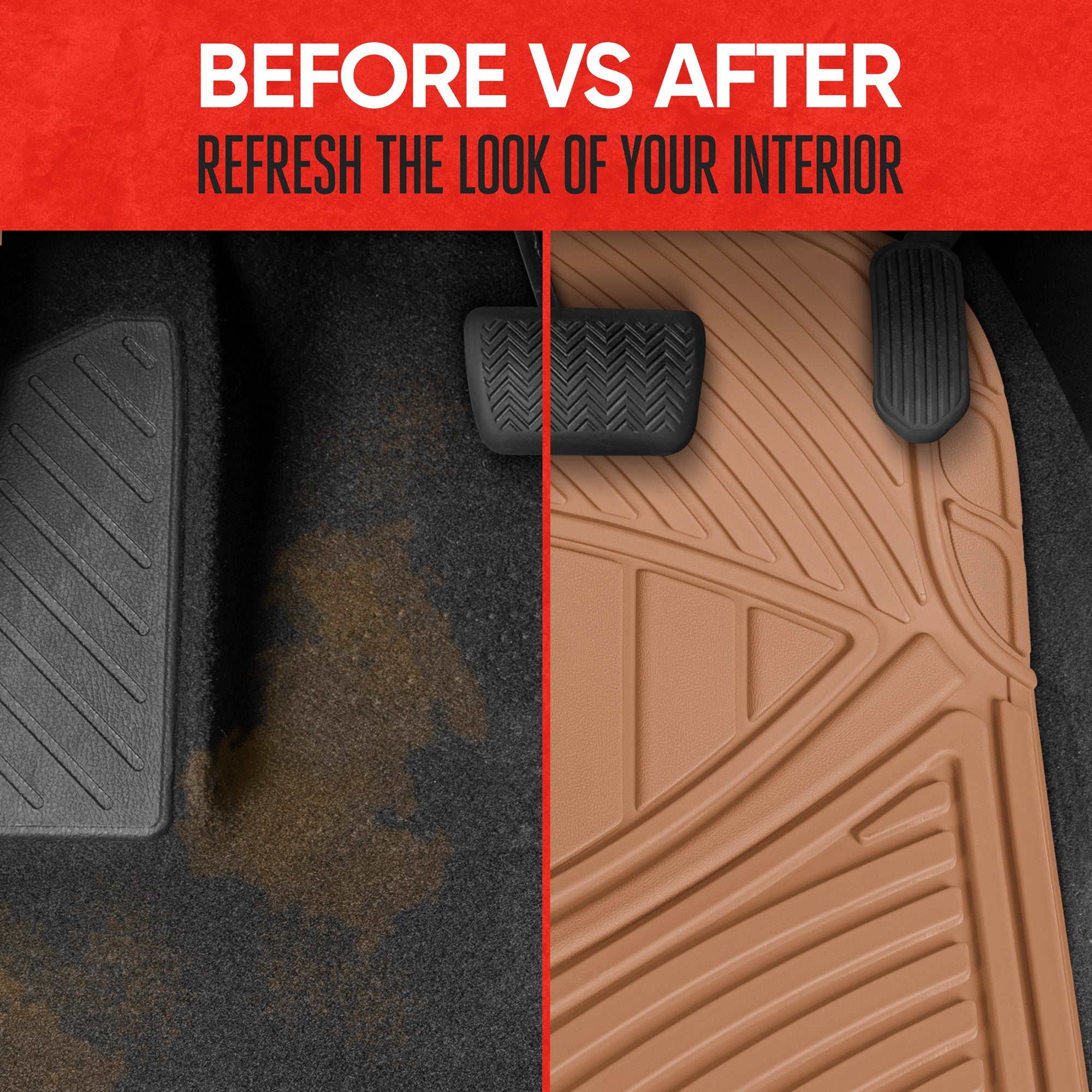 MotorTrend 3-Piece FlexTough Performance Deep Channel Front Floor Mats and Rear Floor Mat - Heavy Duty, All Weather, Trim to Fit