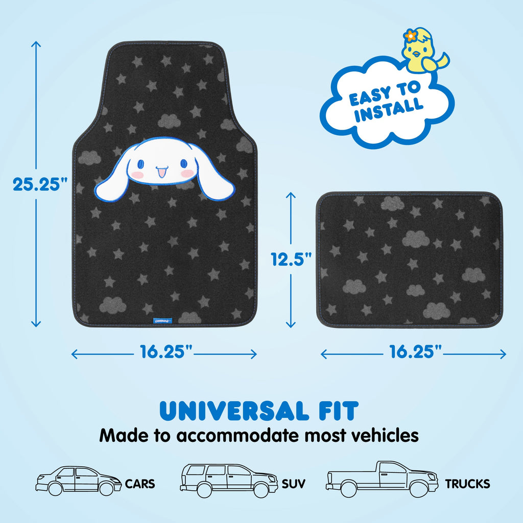 Cinnamoroll Carpet Car Floor Mats - Universal Fit for Cars, SUVs & Trucks - Super Cute Cinnamoroll Print & Pattern Accents - Front & Rear Set, 4 Piece