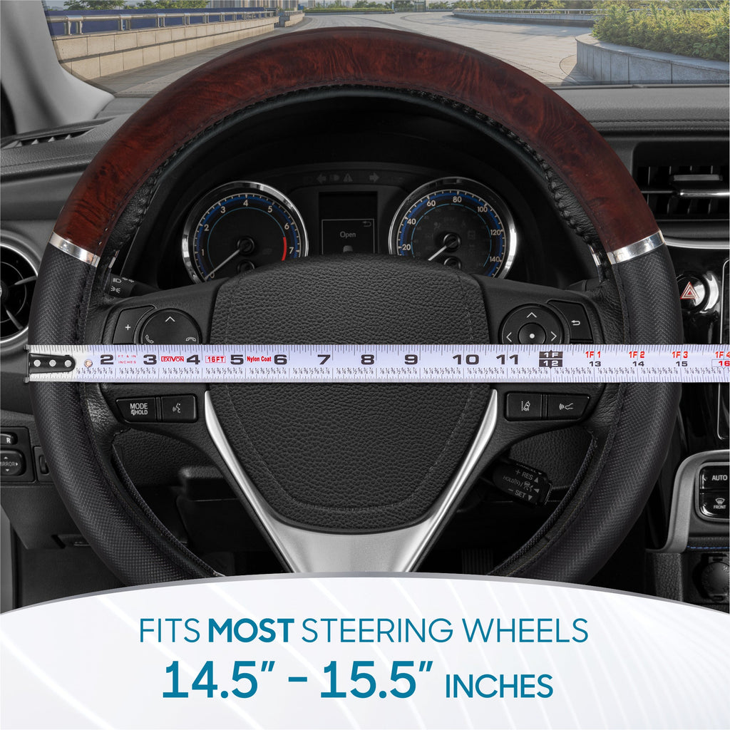 BDK Two-Tone Woodgrain Pattern Steering Wheel Cover (Fits 14.5" - 15.5")