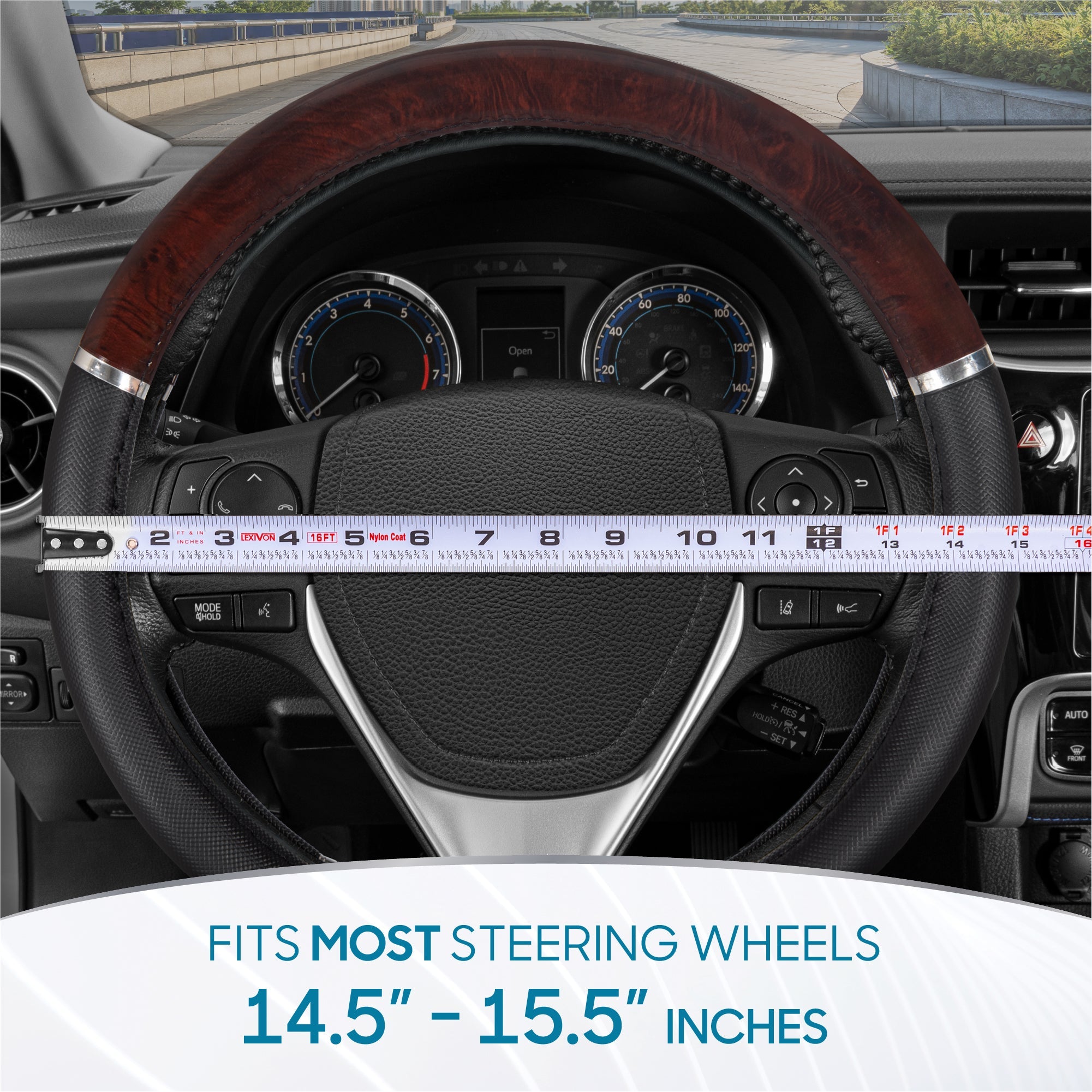 BDK Two-Tone Woodgrain Pattern Steering Wheel Cover (Fits 14.5" - 15.5")