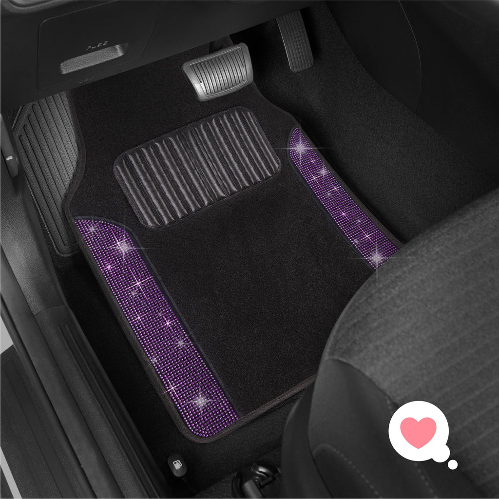 Carbella 4-Piece Diamond Bling Front Floor Mats and Rear Floor Mats - Purple