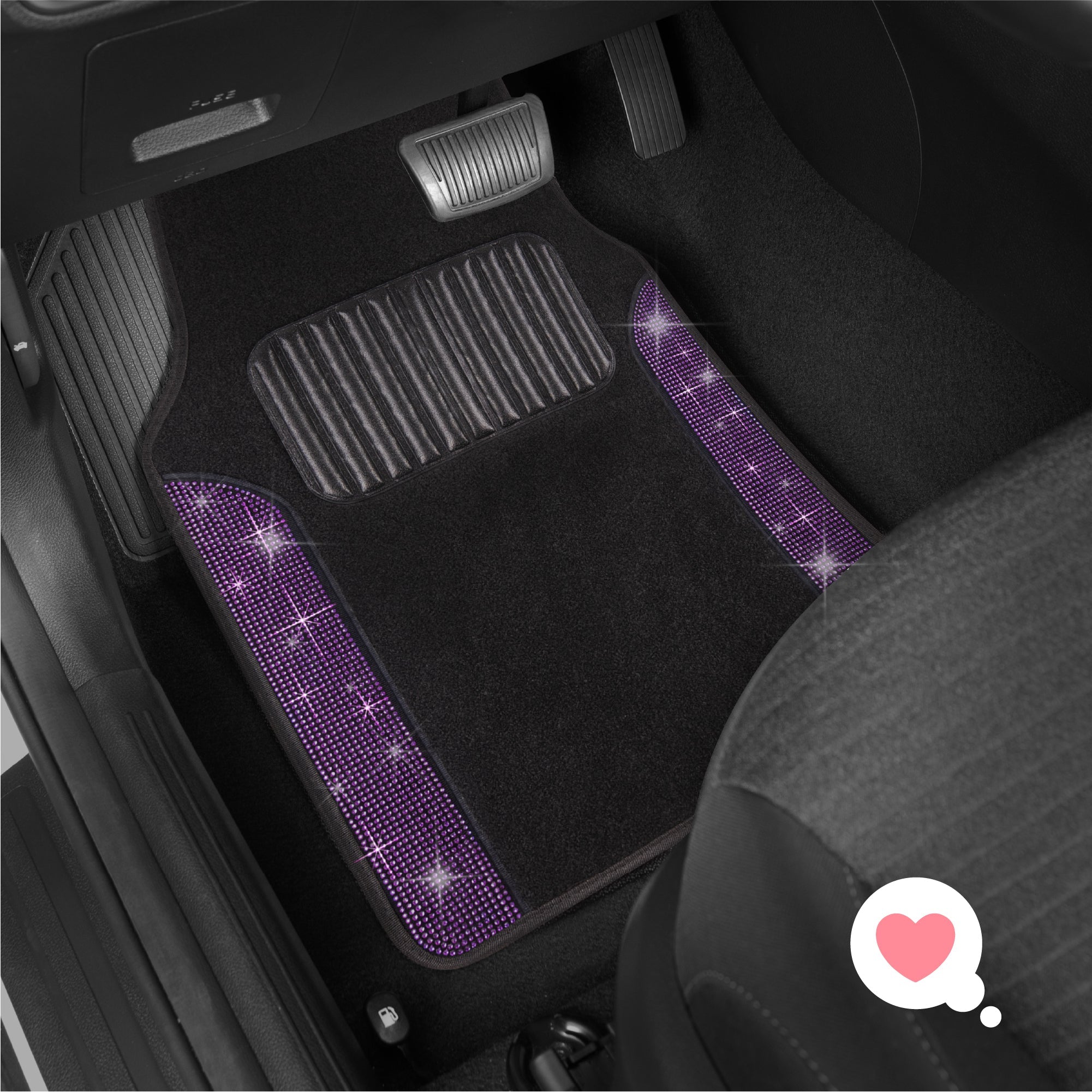 Carbella 4-Piece Diamond Bling Front Floor Mats and Rear Floor Mats - Purple