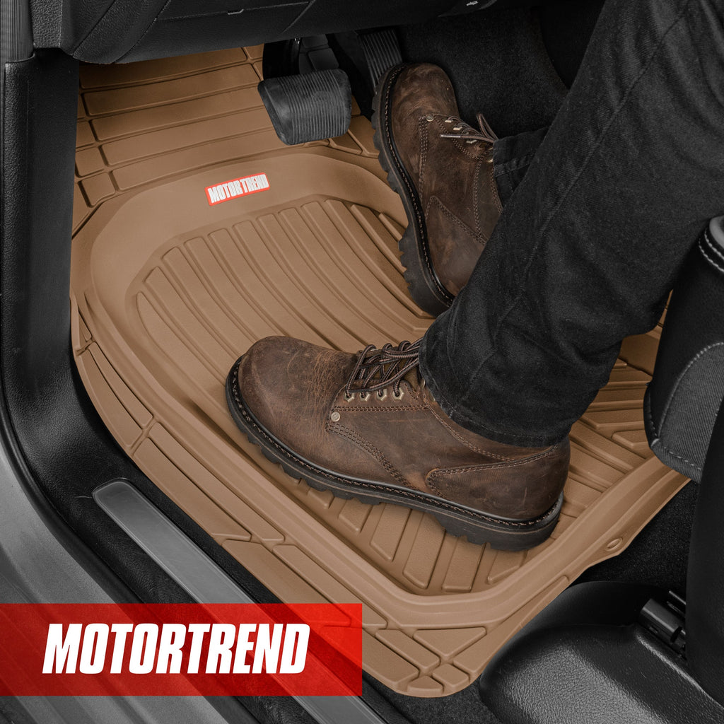 MotorTrend 3-Piece FlexTough Plus Deep Dish Line Grooves Front Floor Mats and Rear Floor Mat - Heavy Duty, All Weather, Trim to Fit