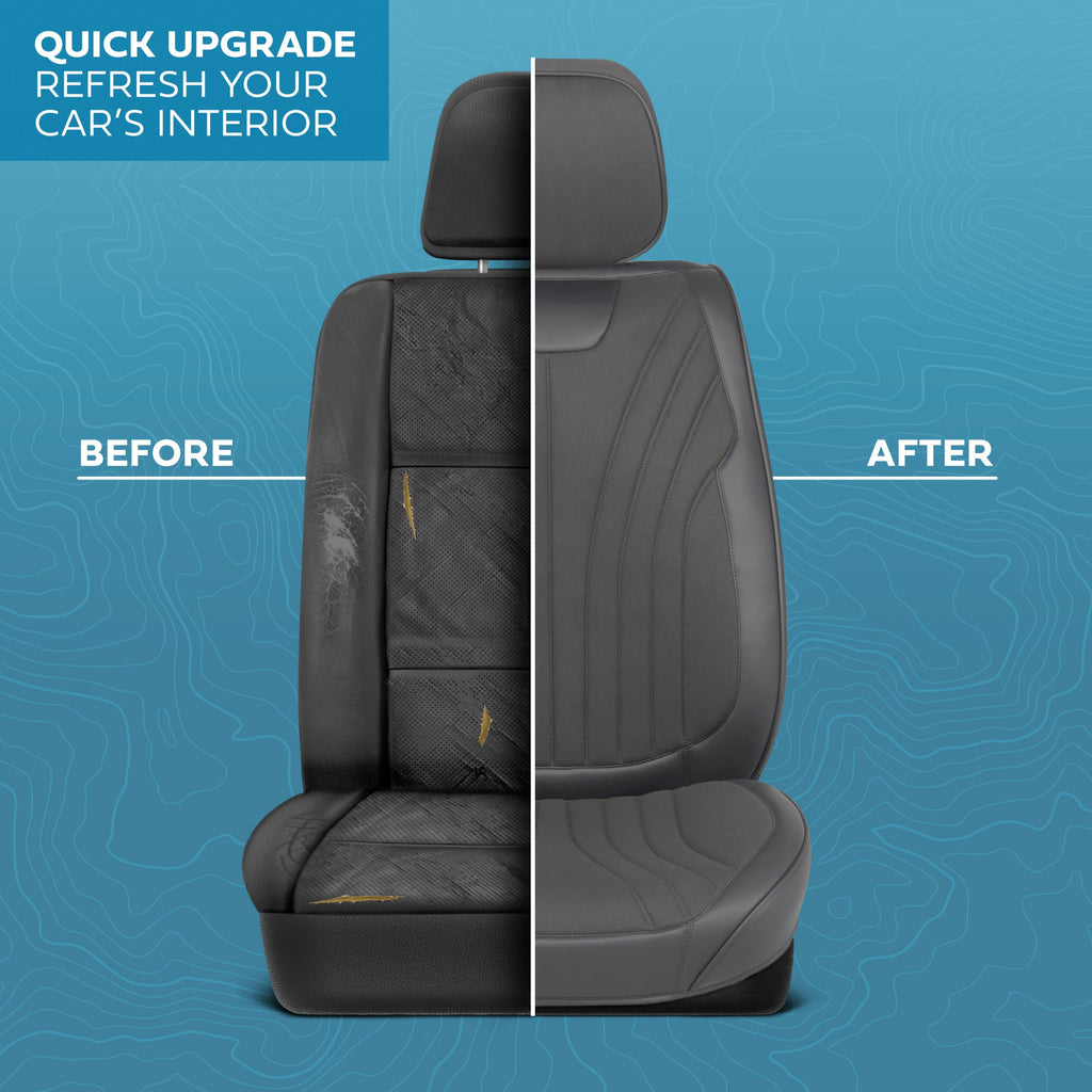 MotorBox Elite Edition Faux Leather & Suede Seat Covers for Cars, Trucks, & SUV - 2 Charcoal Car Seat Covers for Front Seats - Universal Fit Car Accessories Automotive Interior Protector for Cars