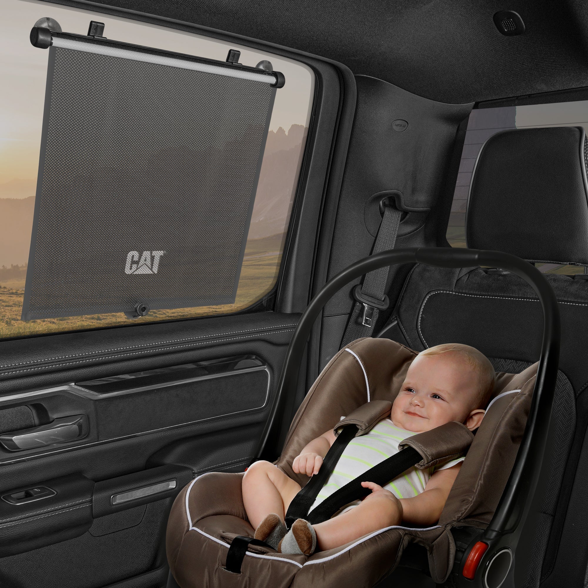 Caterpillar UVProtect Sun Shade for Car Side Window, UV Shield for Infant Baby All Passengers, Universal & Retractable Pull-Down Roller Sunshade, fits Auto Car Sedan SUV Truck Van 14x19in (CAAS-030)