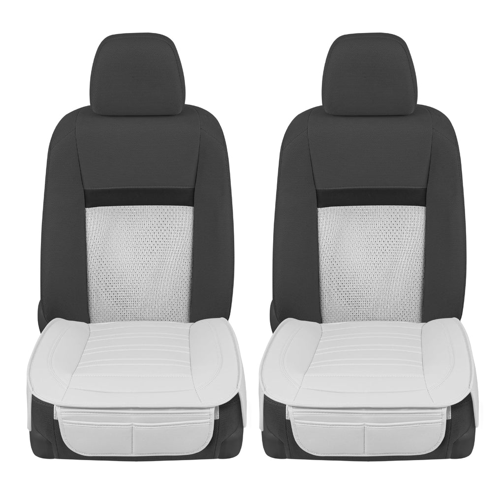 Motor Trend Faux Leather Front Seat Cover for Cars - Set of 2 White Front Car Seat Covers for SUV & Truck with Storage Pockets - Automotive Car Seats Cover Protector - For Bottom Cushion Coverage Only