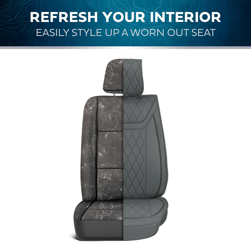 MotorBox 11-Piece Ranch Edition Premium Faux Leather Diamond Stitched Cushion Front Seat Covers and Rear Seat Covers
