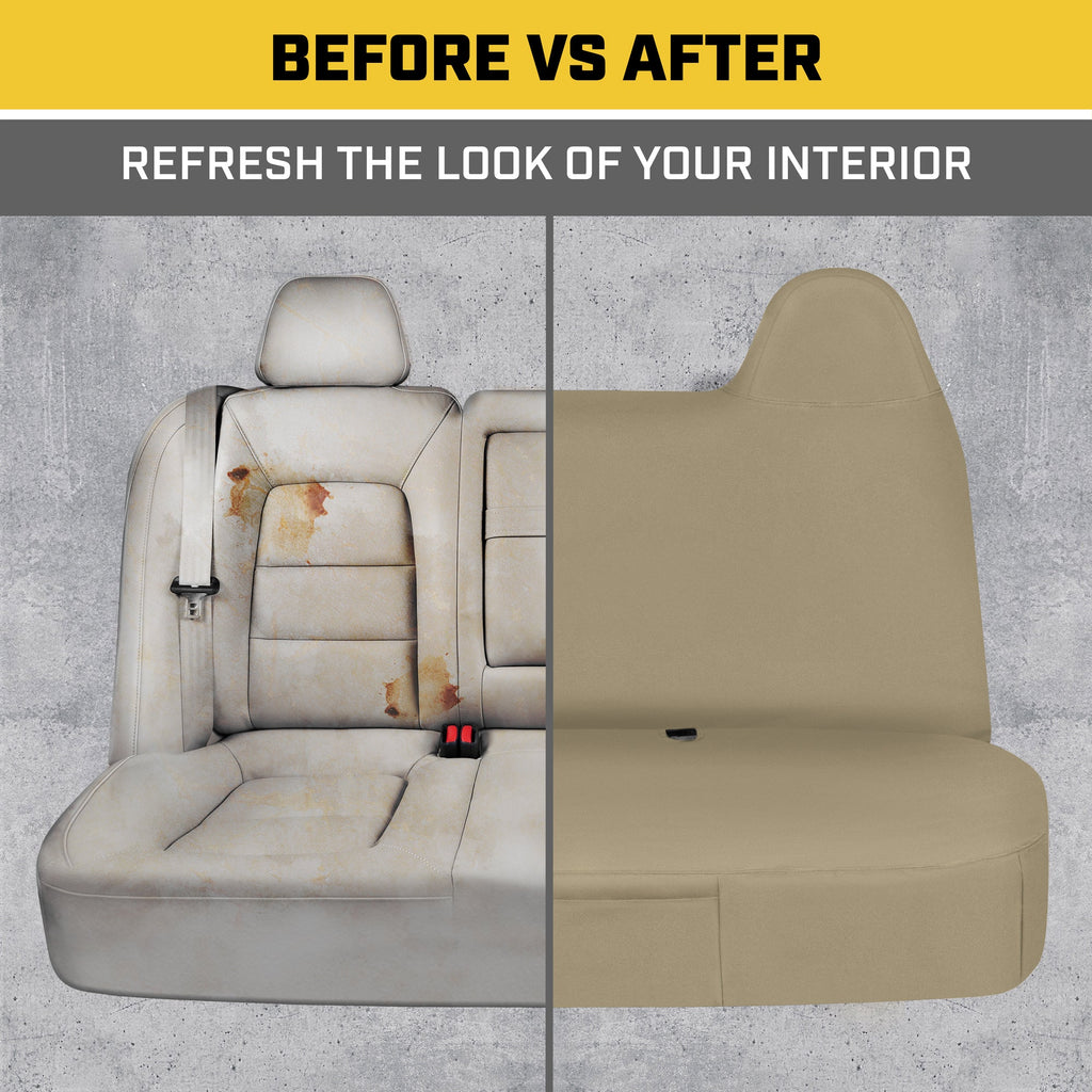 Cat® Custom Fit Front Bench Seat Cover for Ford F250 / F350 / F450 / F550 (1999-2007) - Durable Oxford Beige Truck Seat Cover with Utility Pockets, Ford F250 Super Duty Interior Cover