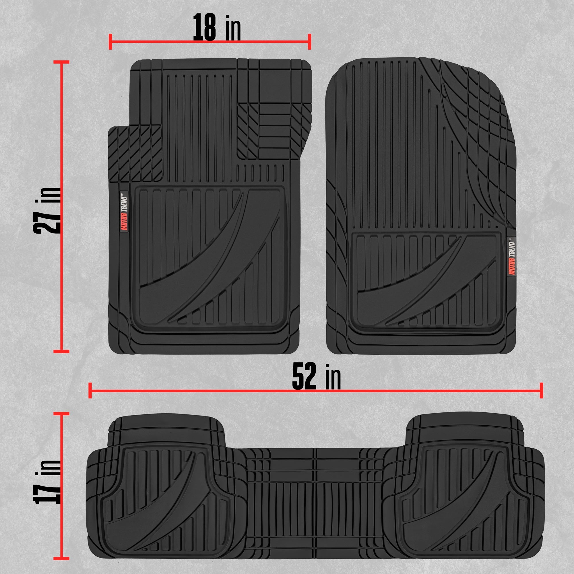 MotorTrend 3-Piece FlexTough Advanced Rubber Multi-Channel Front Floor Mats and Rear Floor Mat