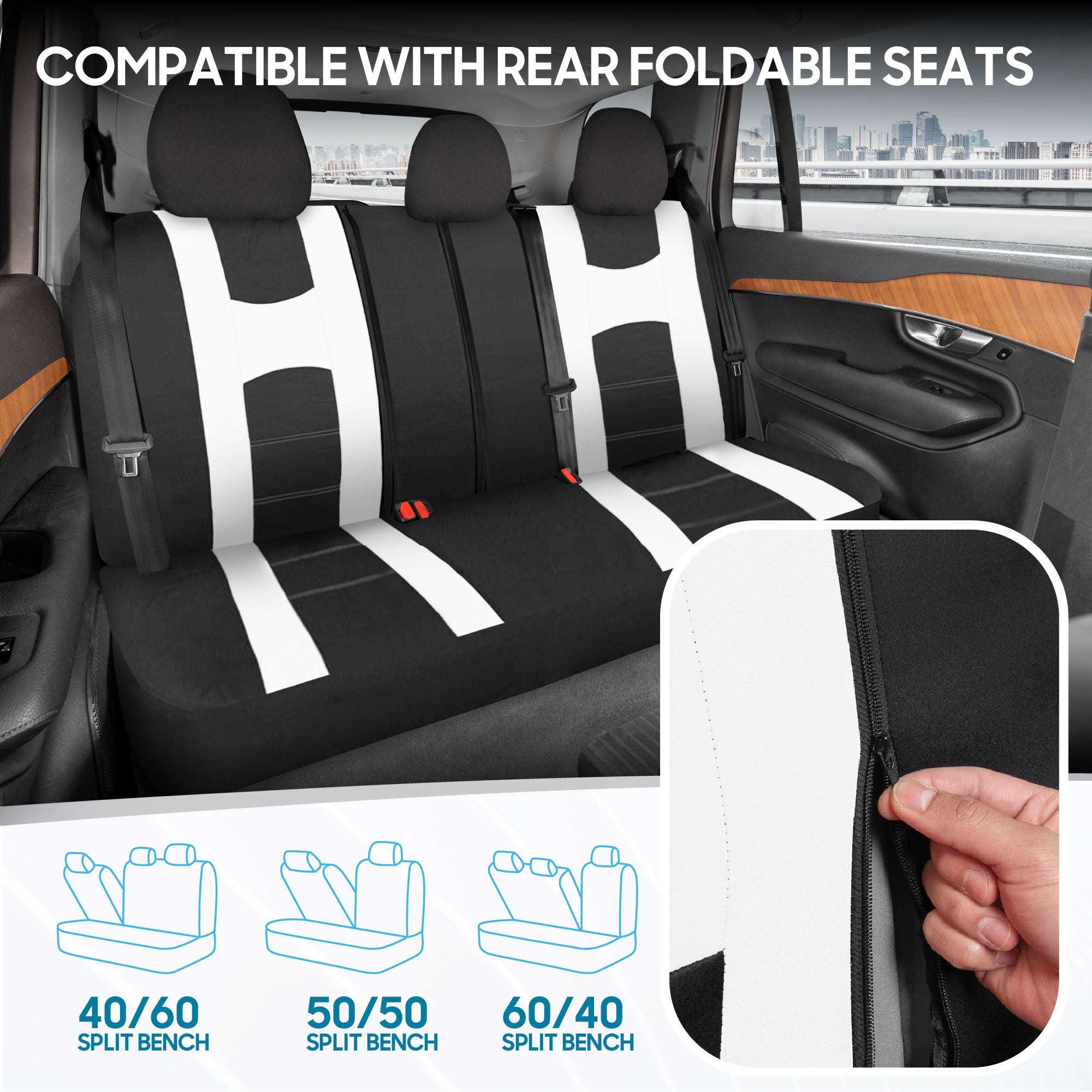 BDK 9-Piece Rome Sport Front Seat Covers and Rear Seat Covers - Black/White