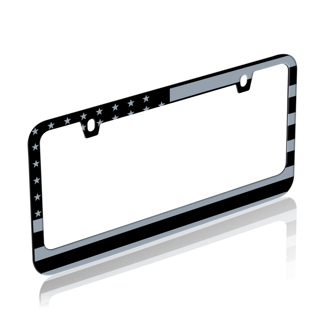 BDK Single USA Black American Flag Stainless-Steel Chrome Plated Lincense Plate Frame - Standard Size (12.25" x 6.25") - 1-Pack Black USA Flag