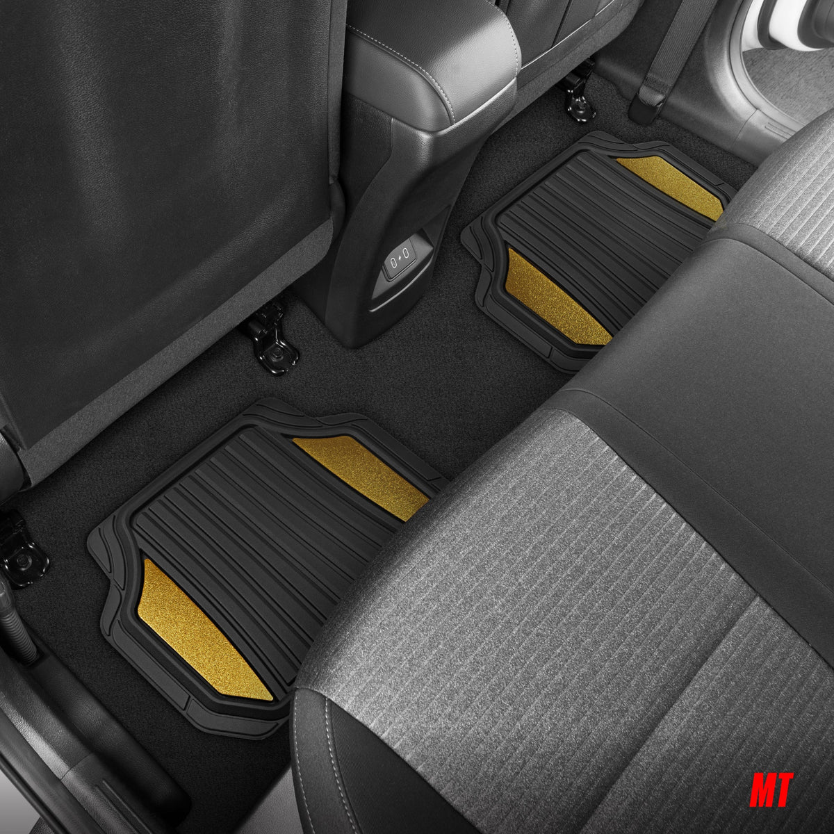 Motor Trend ChromeTech Car Floor Mats Full Set - Durable Rubber Floor Mats for Cars with Two Tone Accent, All Weather Interior Protection for Front and Rear with Non-Slip Backing, Black/Gold