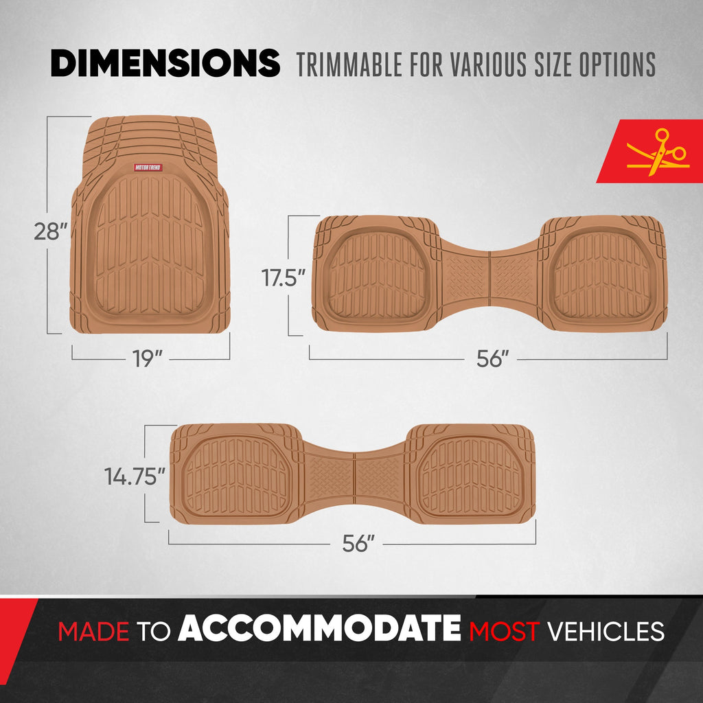 MotorTrend 4-Piece 3-Rows FlexTough Deep Dish Front Floor Mats, Middle Floor Mats, and Rear Floor Mat