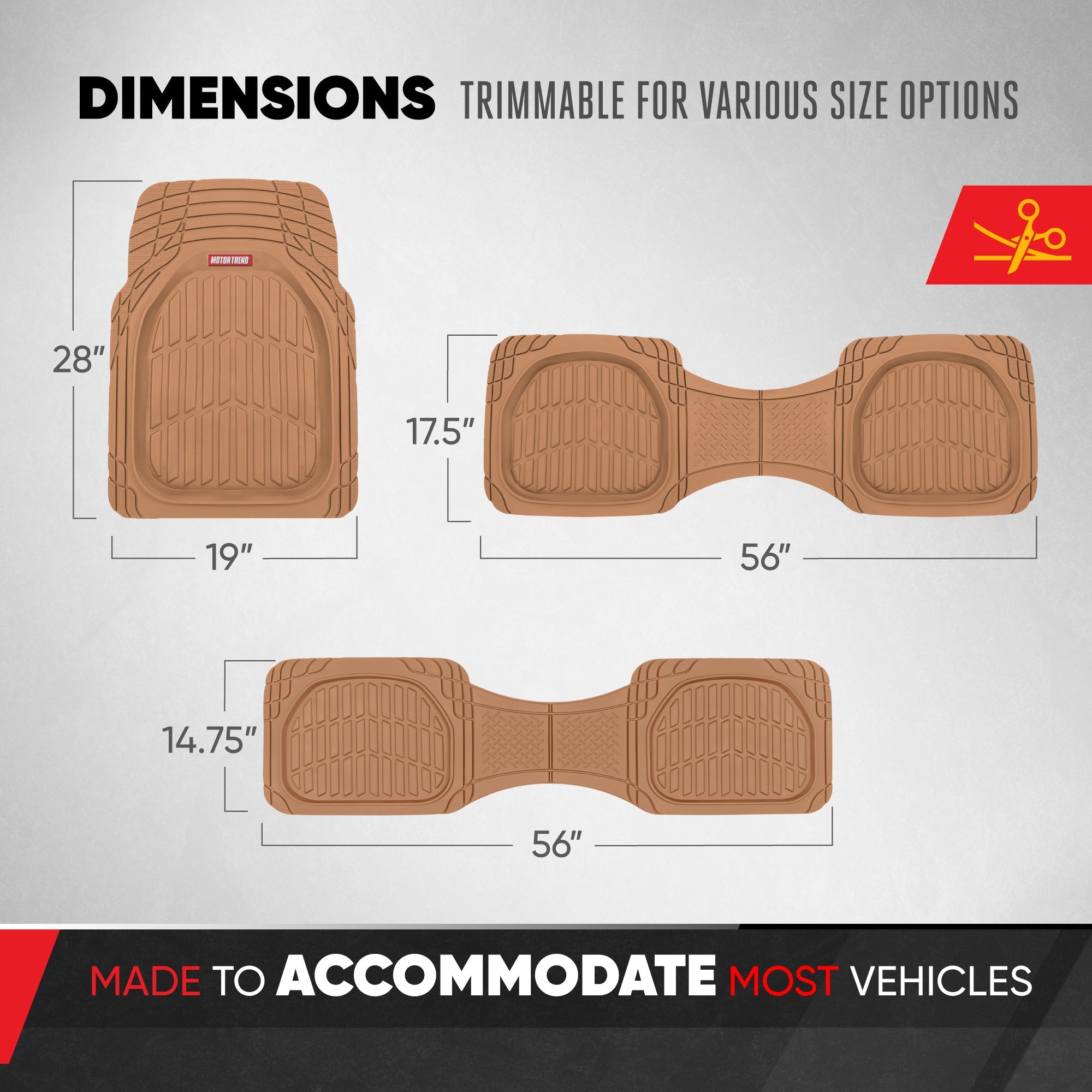 MotorTrend 4-Piece 3-Rows FlexTough Deep Dish Front Floor Mats, Middle Floor Mats, and Rear Floor Mat