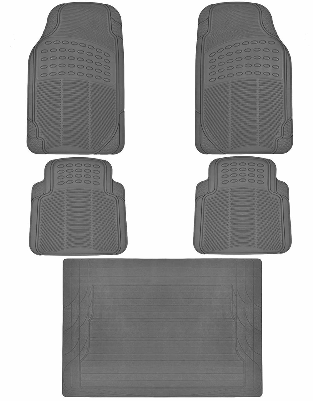 BDK 5-Piece Cushioned Grip Pad Front Floor Mats, Rear Floor Mats, and Cargo Liner  - Heavy Duty, All Weather, Trim to Fit
