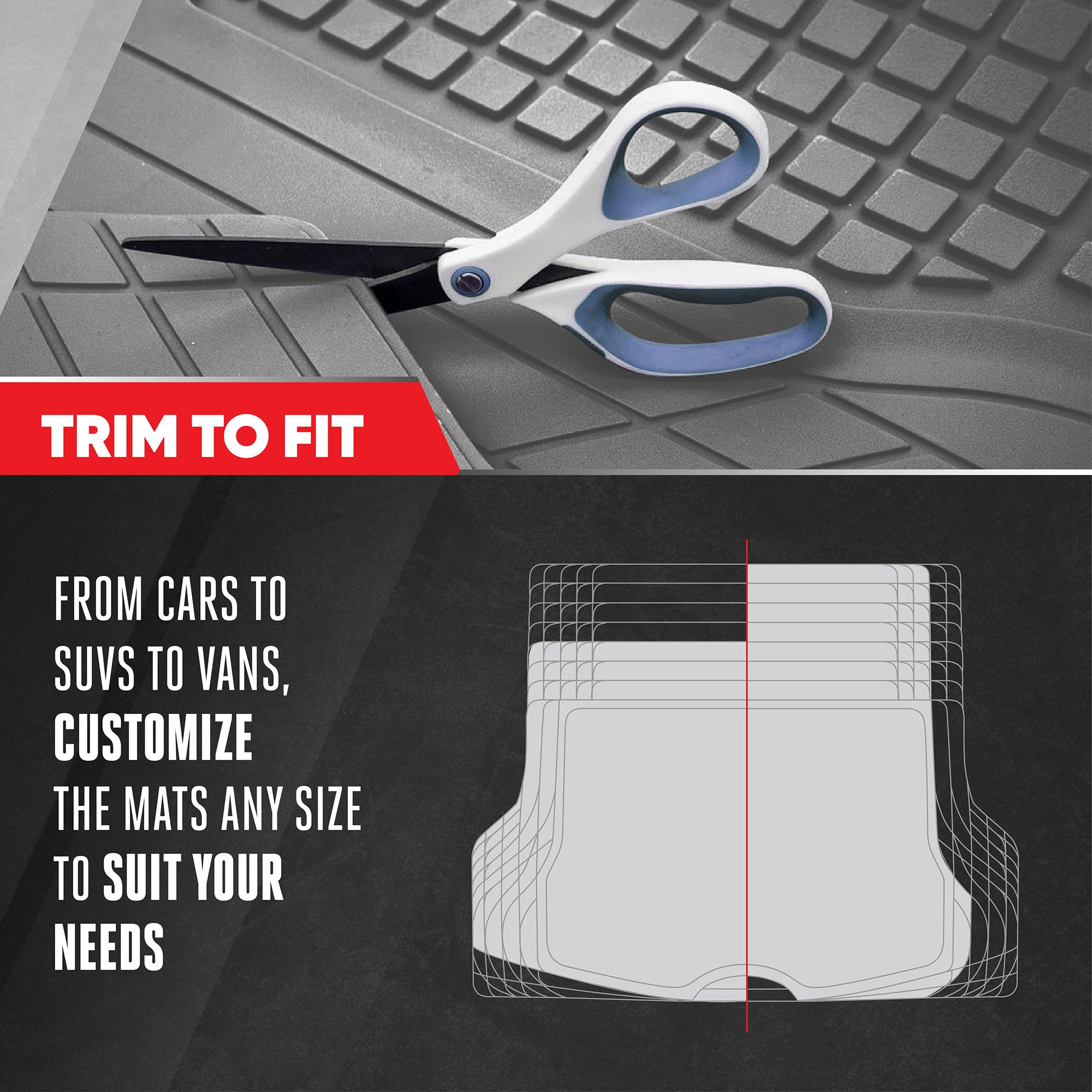 MotorTrend FlexTough Square Groove Trunk/Cargo Liner Mat - Heavy Duty, All Weather, Trim to Fit (54" x 37")