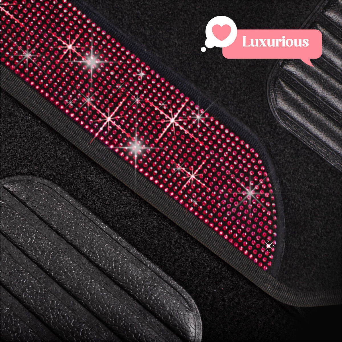 Carbella 4-Piece Diamond Bling Front Floor Mats and Rear Floor Mats - Red