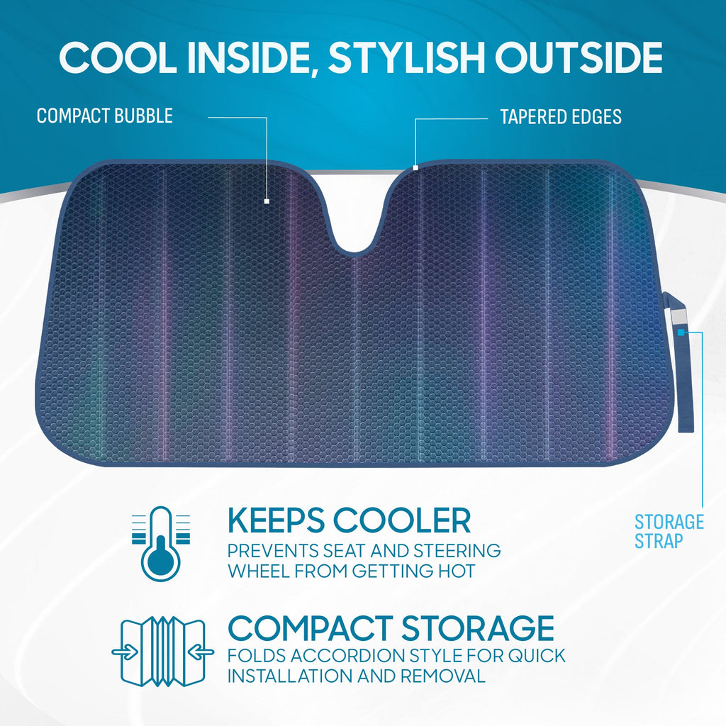 BDK Iridescent Mermaid, Hologram Foil, Chameleon Front Windshield Sun Shade, Double Bubble Accordion Folding Auto Sunshade for Car Truck SUV 58 x 27 Inch