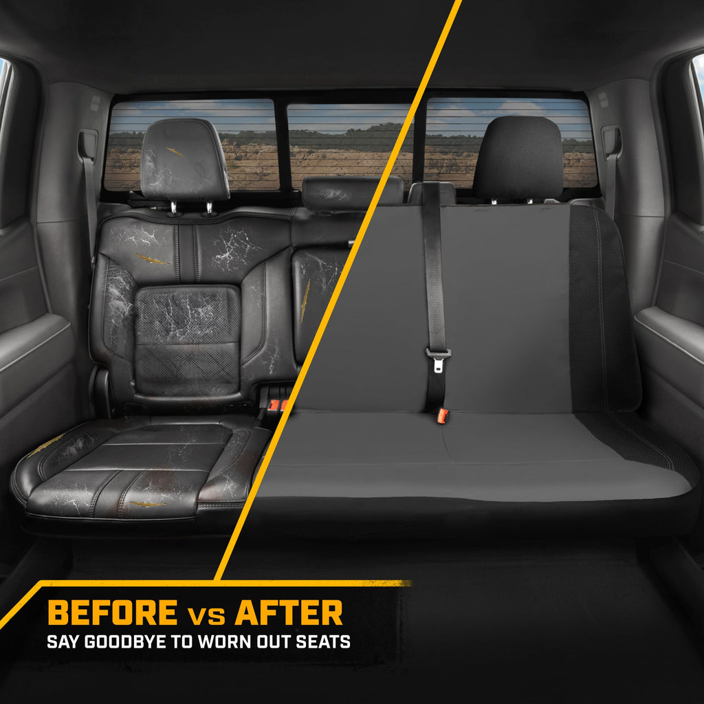 CAT PU Leather Rear Bench Seat Cover – Gray, 60/40 Split Fit for Cars, Trucks, SUVs – Waterproof, Scratch-Resistant, Semi-Universal Fit Rear Seat Protector for Most Auto Interior – Easy Install