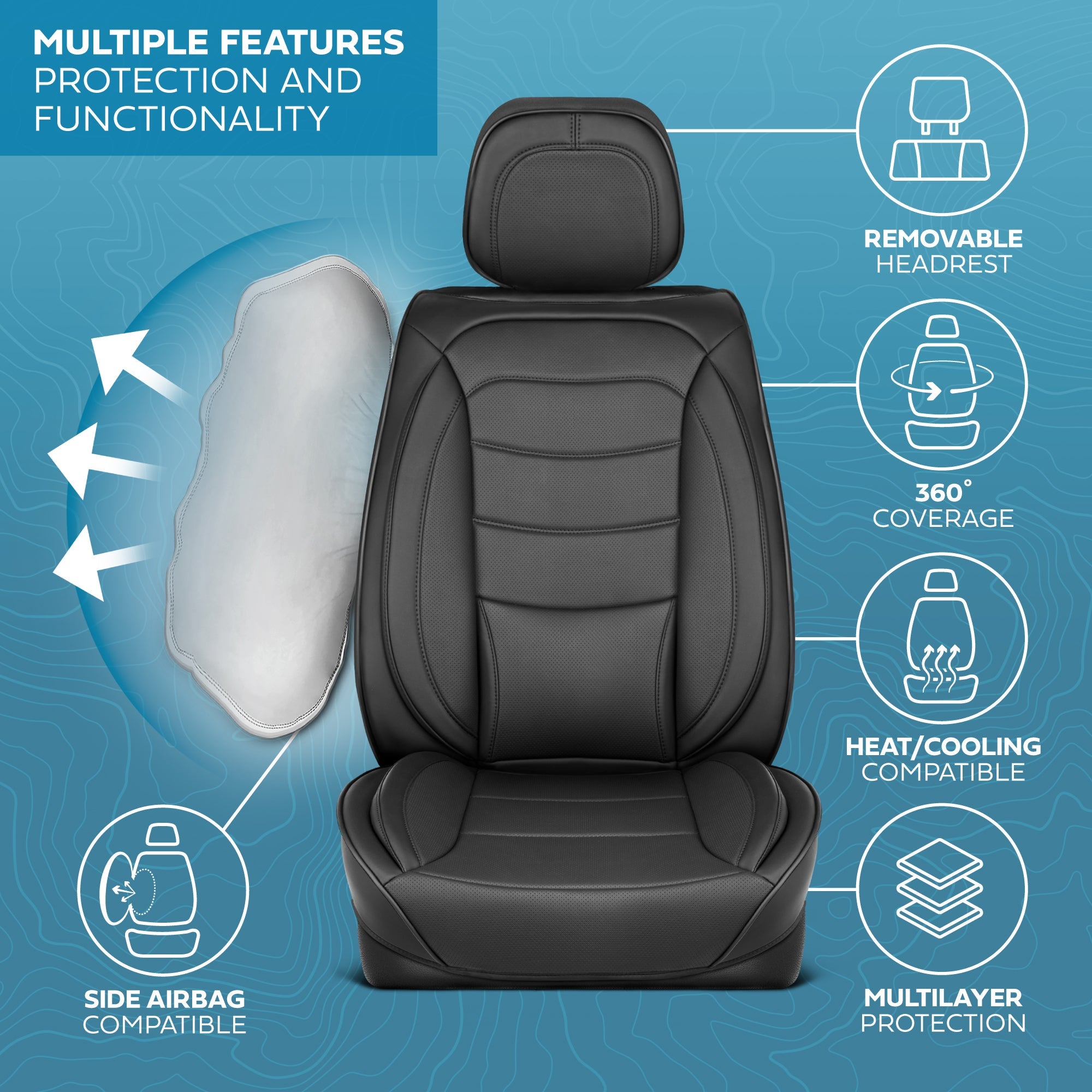 MotorBox Elite Edition Faux Leather Seat Covers for Cars, Trucks, & SUV - 2 Black Car Seat Covers for Front Seats - Universal Fit Car Accessories Automotive Interior Cover Protector for Most Vehicles
