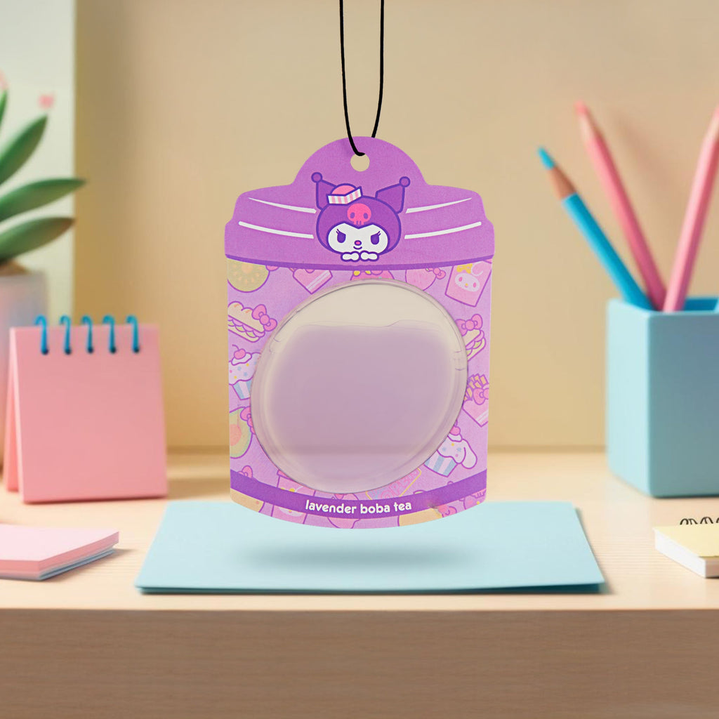 Hello Kitty and Friends Car Air Freshener (Kuromi - Lavender Boba Tea) Hanging Gel Area Deodorizer, Long-Lasting Car Scents Air Freshener, Cute Automotive Sanrio Accessories Decor, 2-Pack
