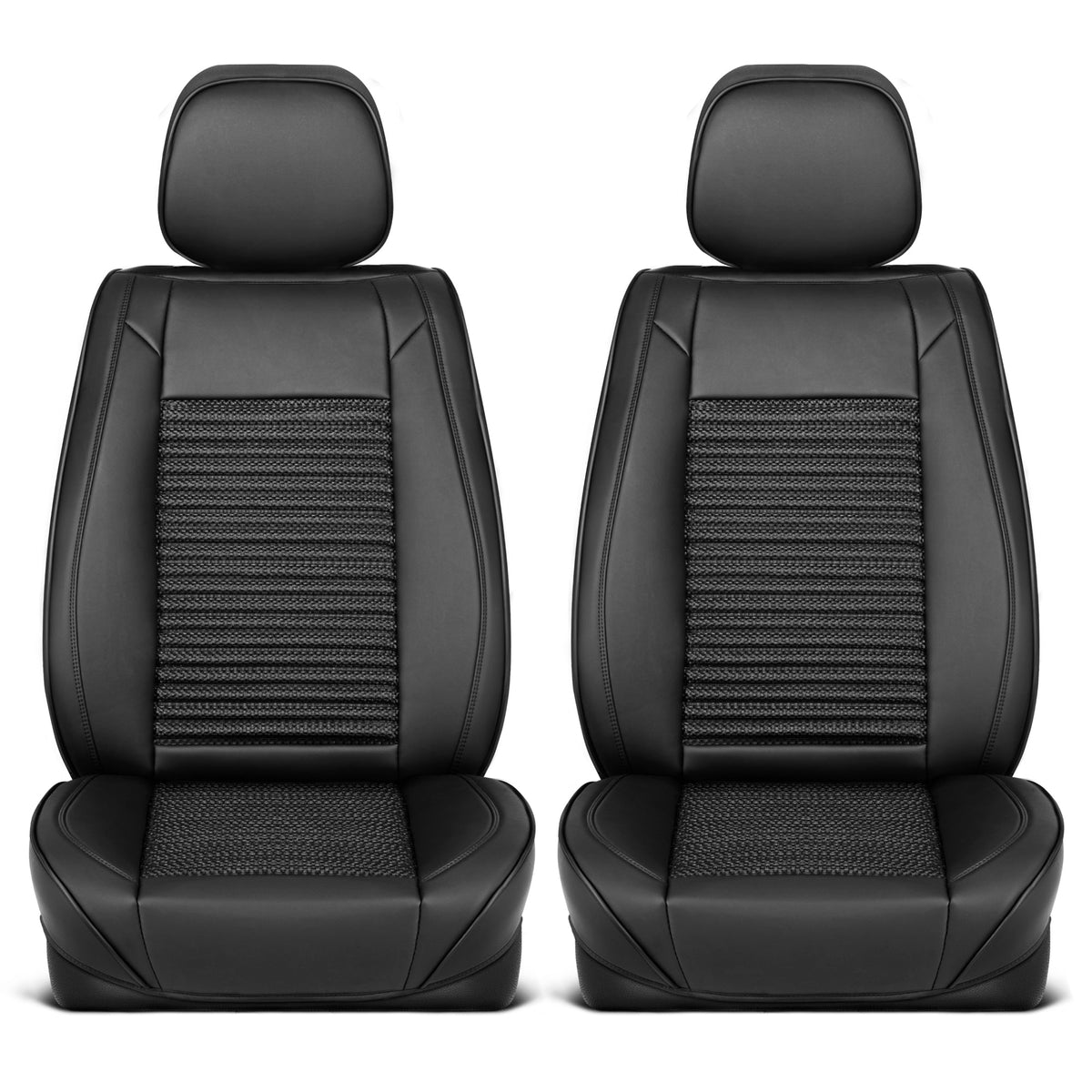 MotorBox Elite Edition Faux Leather & All Weather Wicker Seat Covers for Cars, Trucks, & SUV - 2 Black Car Seat Covers for Front Seats - Universal Fit Car Accessories Automotive Interior Protector