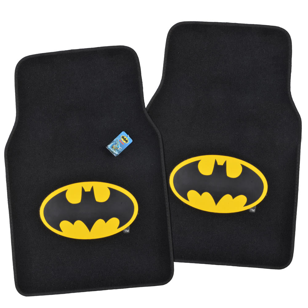 Batman Logo 4-Piece Car Floor Mats - Front & Rear Set (Officially Licensed DC Comics)