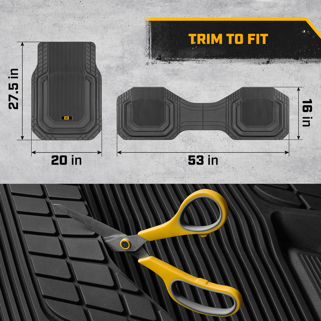 Cat® ToughLiner™ Universal Car Floor Mats for Truck SUV Sedan - Heavy Duty Trim to Fit All Weather Protection - Flexible Rubber Floor Liners - Front Rear Black Automotive Mats