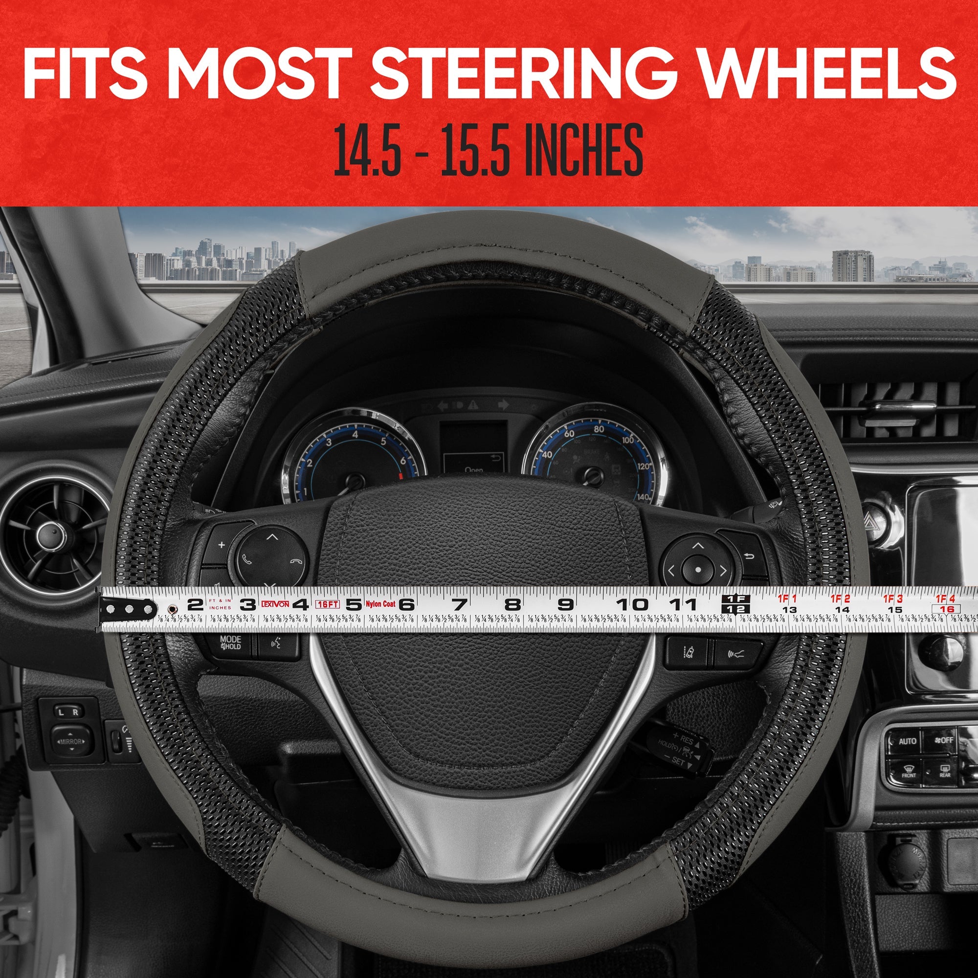 MotorTrend GripTech Enhanced Traction Steering Wheel Cover (Fits 14.5" - 15.5")