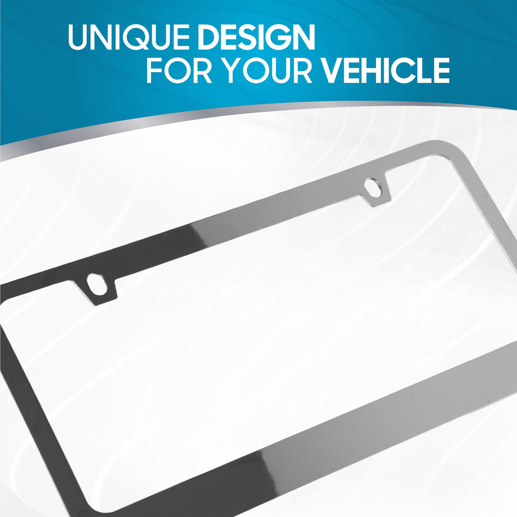 BDK Die-Cast Stainless Metal License Plate Frame/Holder Universal Size - Blank Metal Design (Pack of 2)