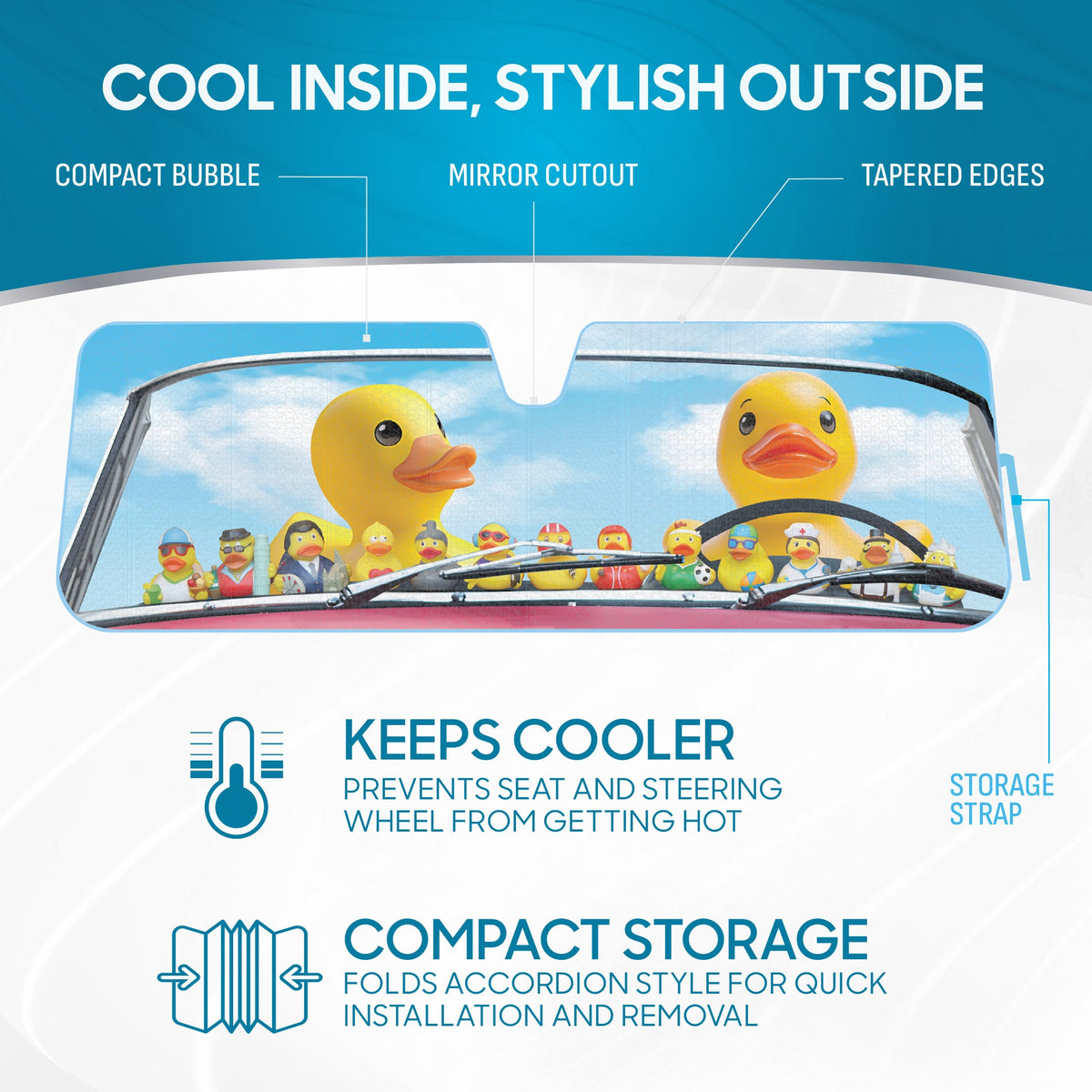 Duck Duck Jeep Sun Shade Fits 1987-2021 Jeep Wrangler JK, JL, CJ, YJ, TJ & 2020-2021 Gladiator - Custom Fit Windshield Sunshade Foldable Accordion Interior UV Protection Sun Window Visor 53” x 16.5”