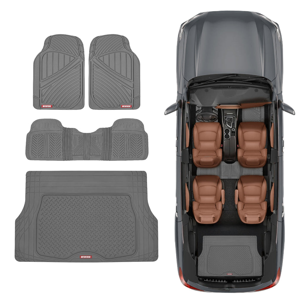 MotorTrend 4-Piece FlexTough Performance Deep Channel Front Floor Mats, Rear Floor Mat, and Trunk/Cargo Mat - Heavy Duty, All Weather, Trim to Fit