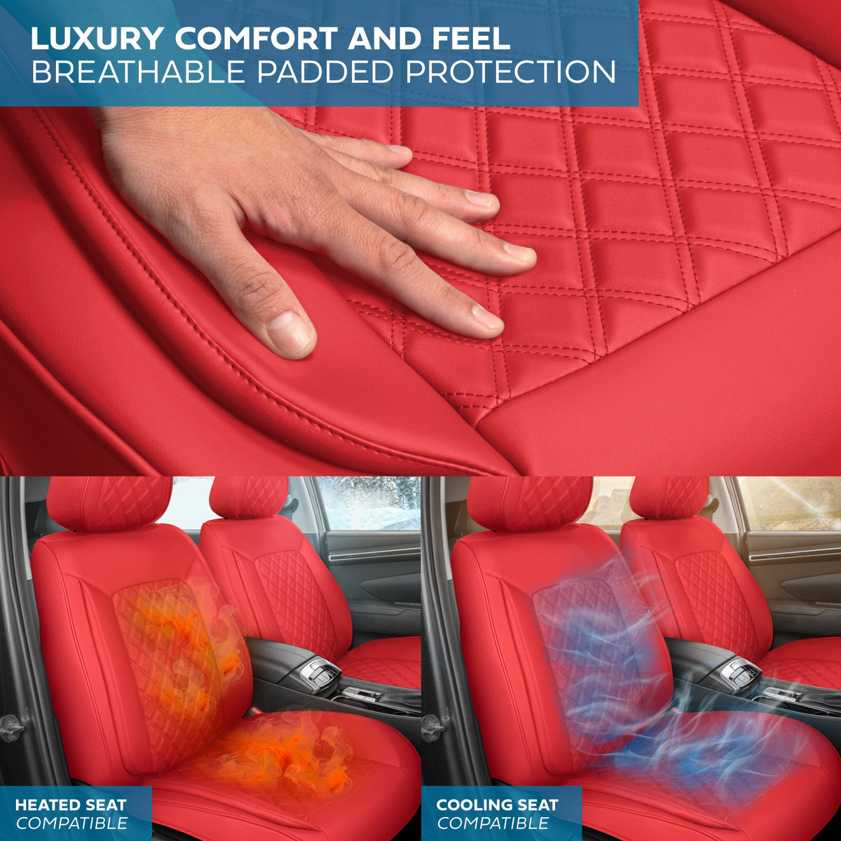 MotorBox Elite Edition Faux Leather Seat Covers for Cars, Trucks, & SUV - 2 Red Car Seat Covers for Front Seats - Universal Fit Car Accessories Automotive Interior Cover Protector for Most Vehicles