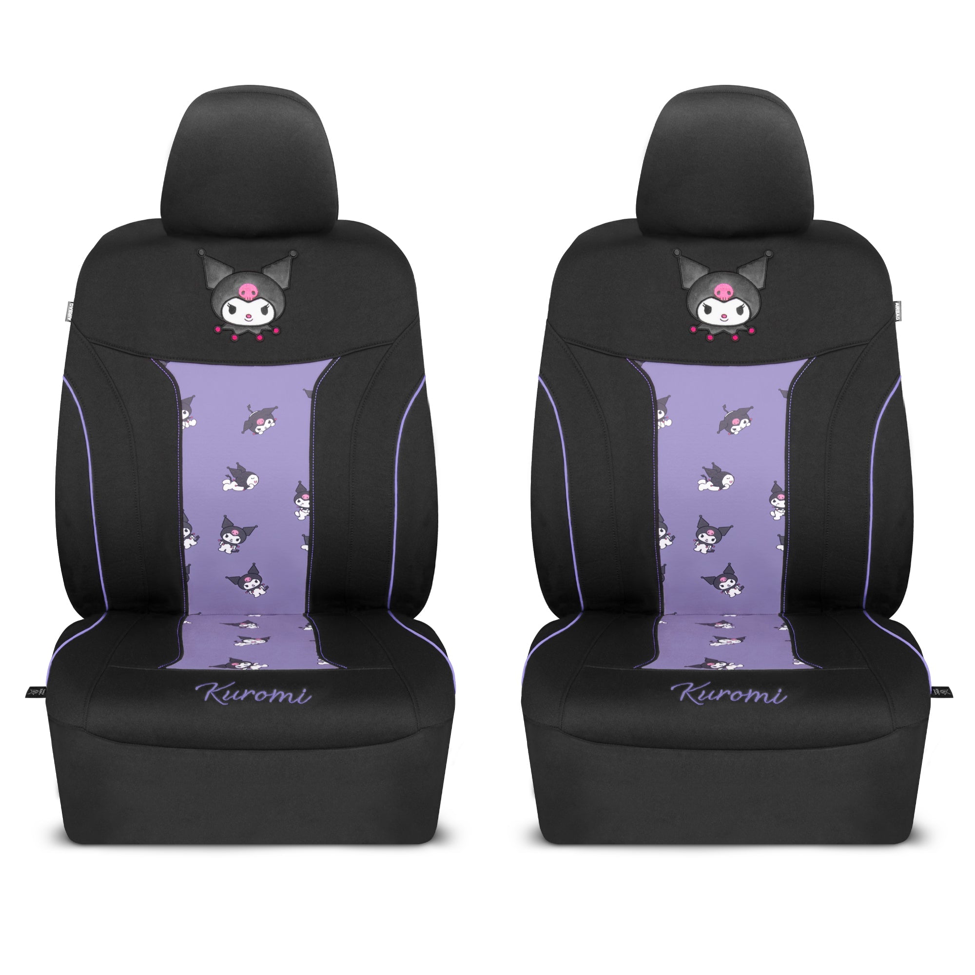 Hello Kitty Kuromi Car Seat Covers - Cute Black and Purple Front Seat Covers with Lavender Accents, Durable and Comfortable Polyester, Car Accessories Hello Kitty Accessories 2pc
