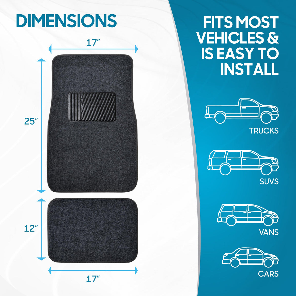 BDK 4-Piece Premium Carpet Non-Slip Heel Pad Front Floor Mats and Rear Floor Mats