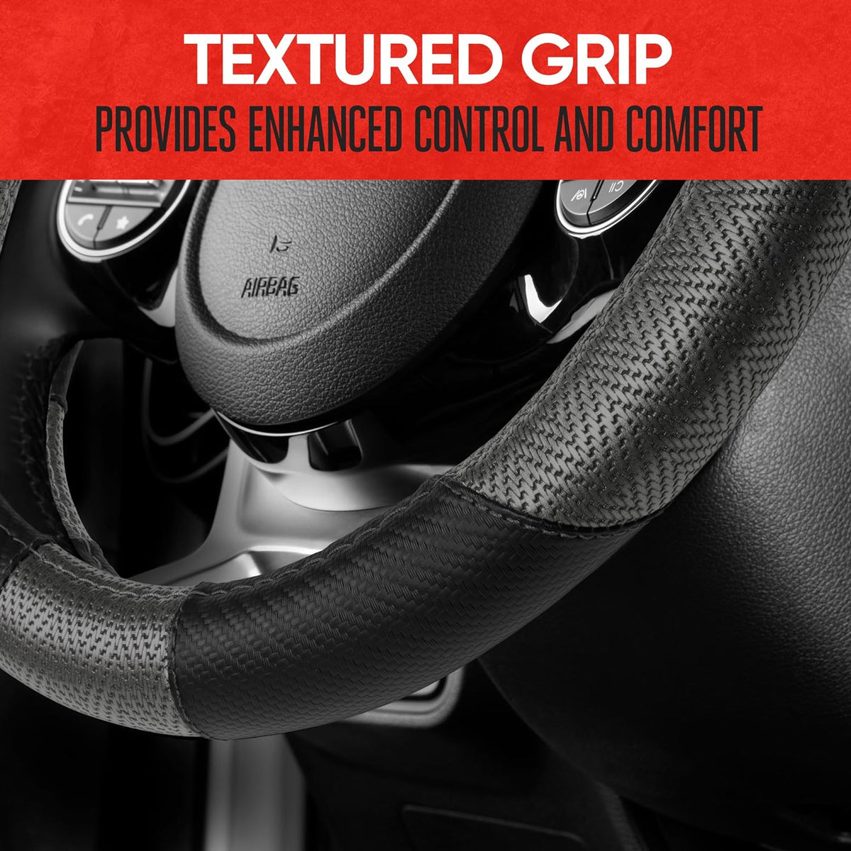 MotorTrend GripTech Perforated Pattern Sport Grip Steering Wheel Cover (Fits 14.5" - 15.5")