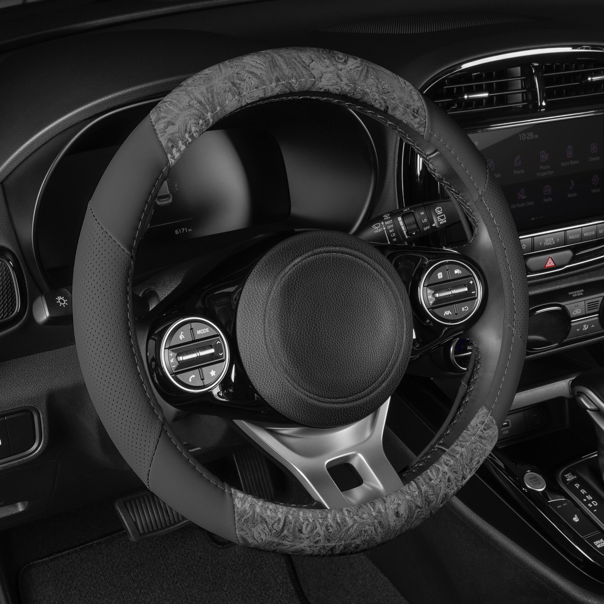 BDK Burlwood Pattern and Leatherette Sport Grip Steering Wheel Cover (Fits 14.5" - 15.5")