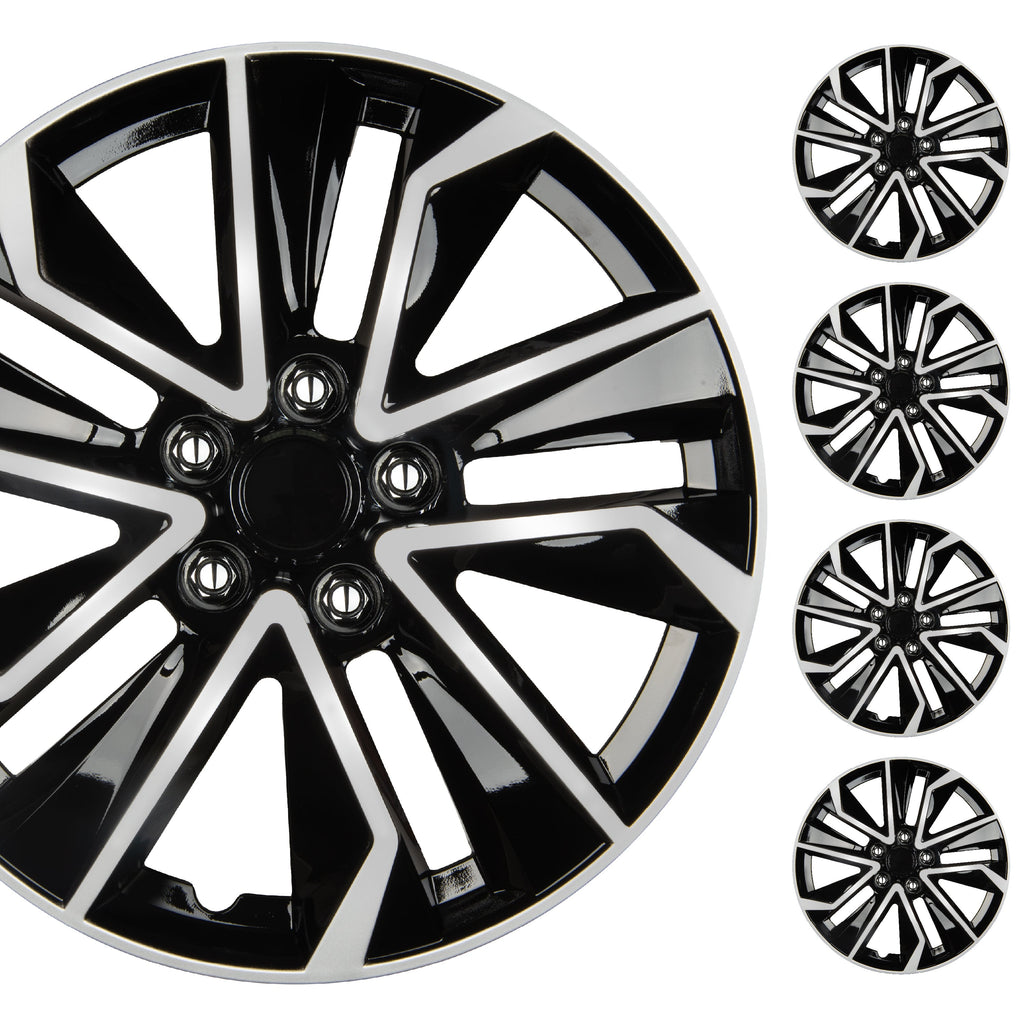 BDK 16 Inch Hubcaps Set of 4 – OEM Replacement Snap-On Wheel Rim Covers - Universal Fit Car Wheel Cover for Cars, Trucks, SUV, Vans Durable ABS Black & Silver 10-Spoke Hub-Cap Car Accessories Exterior