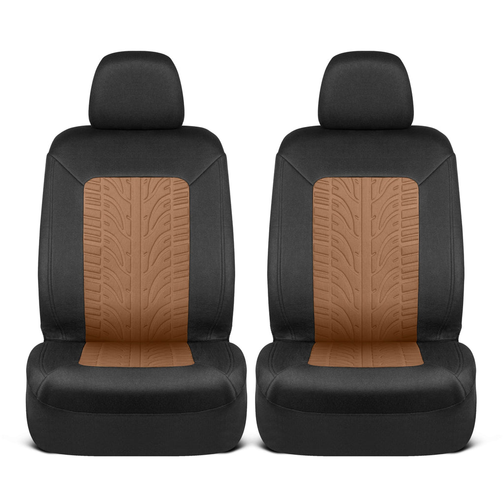 Motor Trend GrandPrix Seat Covers for Cars, 2-Pack Black & Beige Tire Tread Embossed Car Seat Covers for Front Seats, Automotive Interior Covers for Car Truck Van SUV