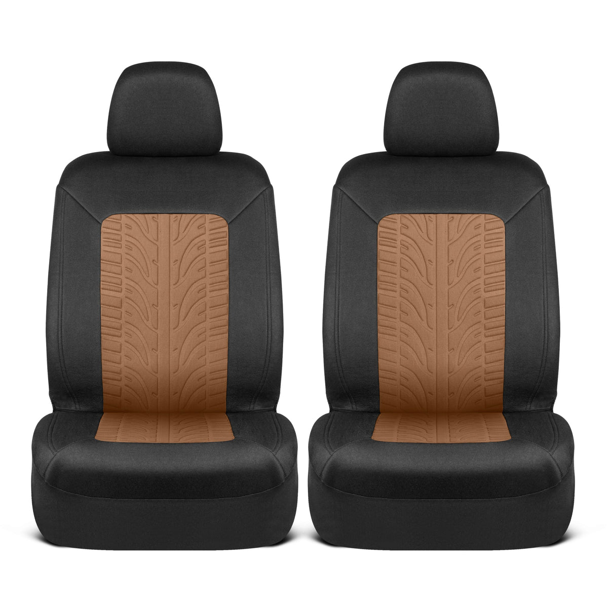 Motor Trend GrandPrix Seat Covers for Cars, 2-Pack Black & Beige Tire Tread Embossed Car Seat Covers for Front Seats, Automotive Interior Covers for Car Truck Van SUV